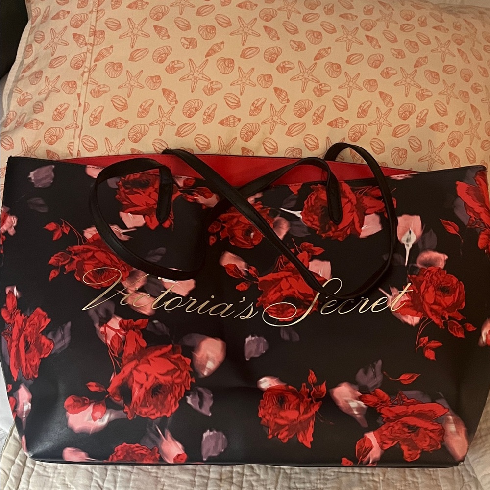 Victoria's Secret Black and Red Floral Tote